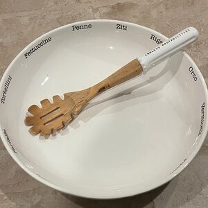 Mud Pie White Pasta Bowl with Wooden Server